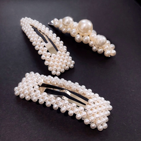 BUNDLE DEAL❗️3 Pack Pearl Hair Clips/ GOLD BANGLE BRACELET - Picture 2 of 8